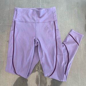 Fabletics Lavender Leggings with Purple stripe Accents